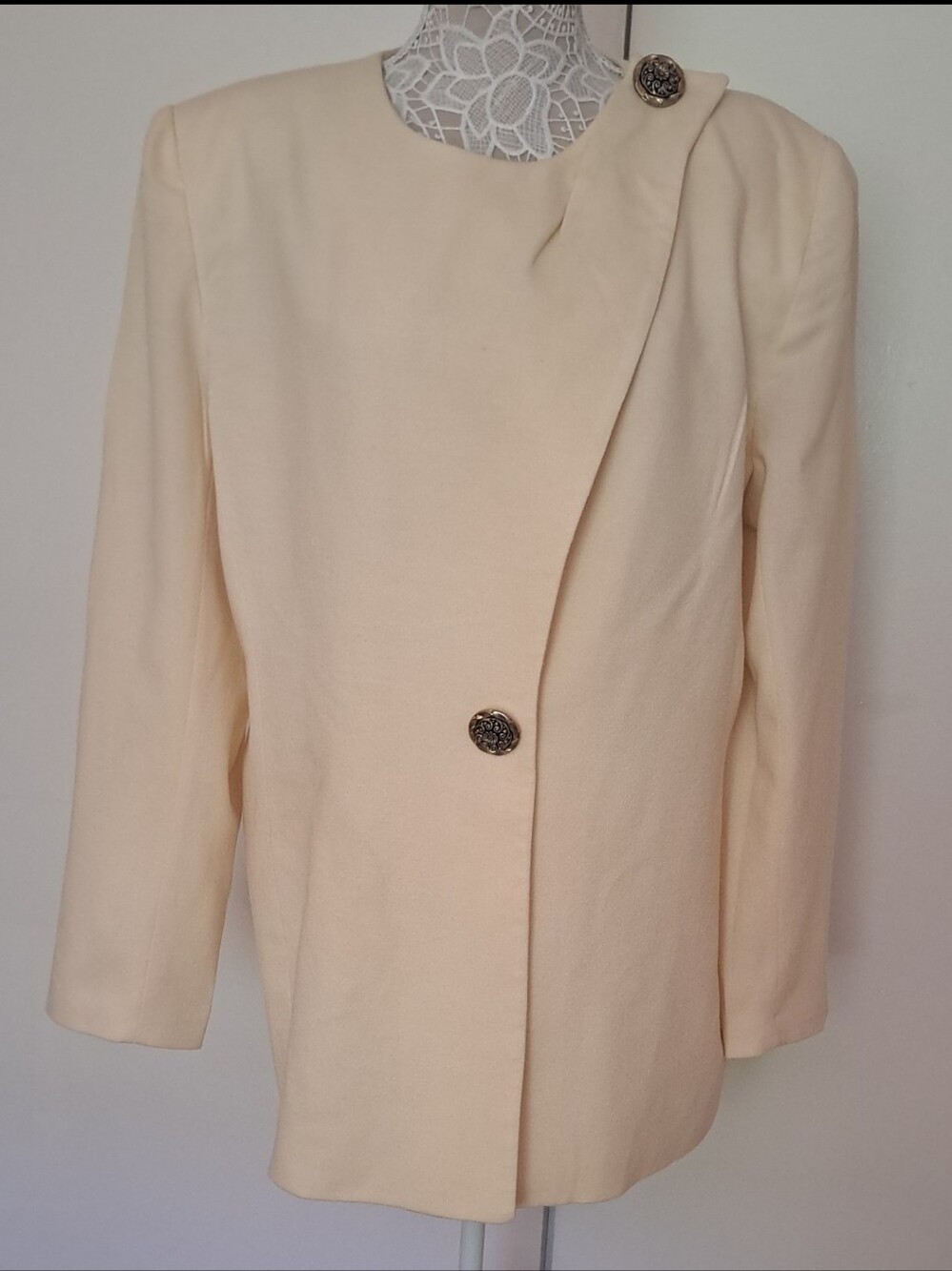Vintage 80s 90s  Allison Gail 100% Pure Wool Blazer Jacket Made in USA Cream